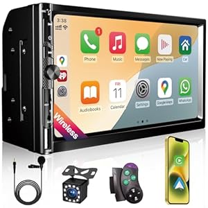 Wireless Apple CarPlay – 7 Inch Car Stereo -Double Din Car Radio Android Auto,Bluetooth 5.2,IPS 1024 * 600 Display,FM Radio, Backup Camera,Online Navigation,178 * 100mm,Car Audio Receivers