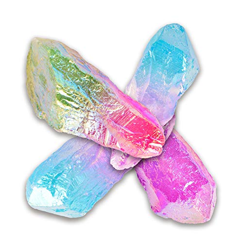 Cuerno de unicornio Aura de cuarzo con punta de cristal irredescendiente titanio arco iris curación Reiki