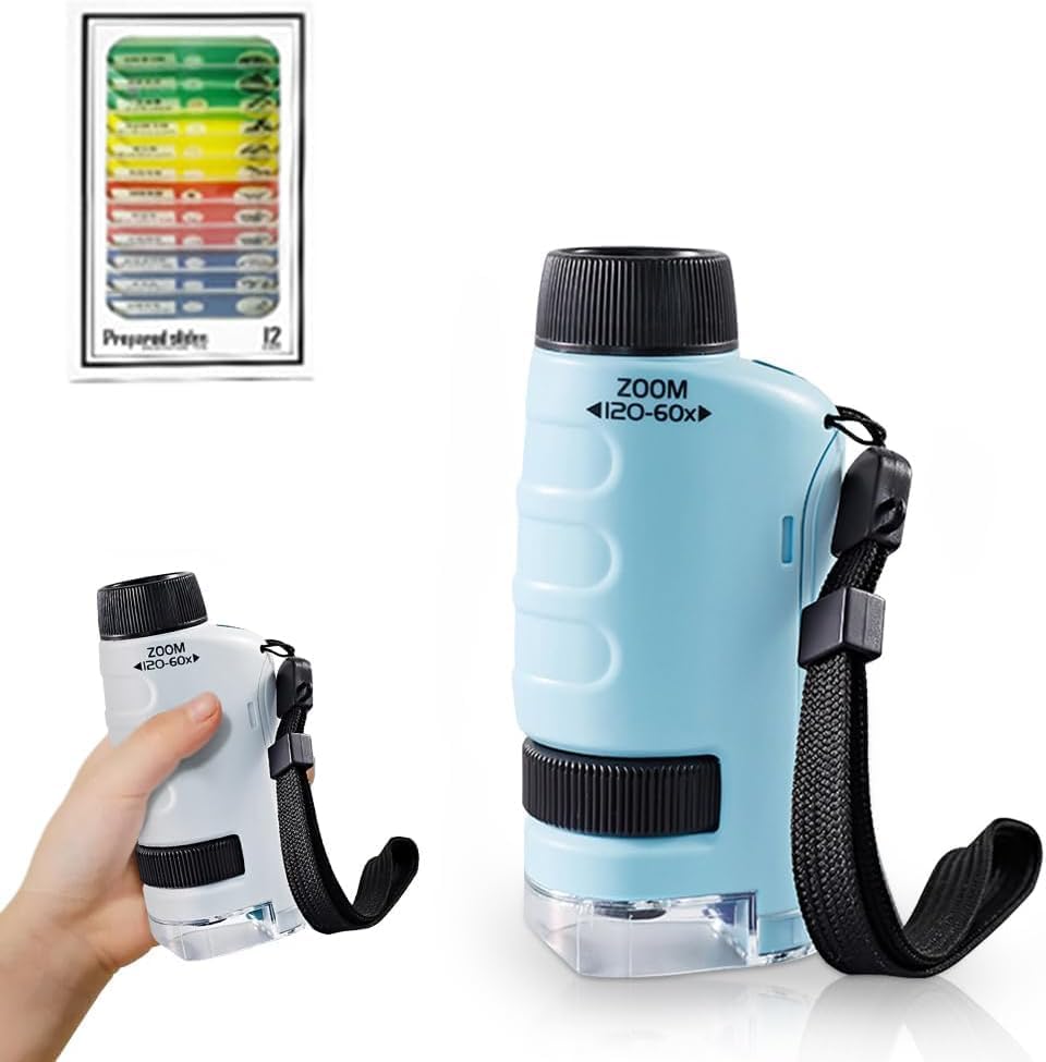 Little Scientist Microscope, 2026 Upgrade Kids Microscope Handheld, Portable Mini Scope Fun Gift for Girls & Boys (Blue)