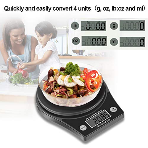 Malama Kitchen Scale, Digital Food Scale High Accuracy Multifunction Cooking Scale With 0.1Oz/ 1 G Increment, 11 Lb/5 Kg Capacity, Black (Batteries Included) #TOP3