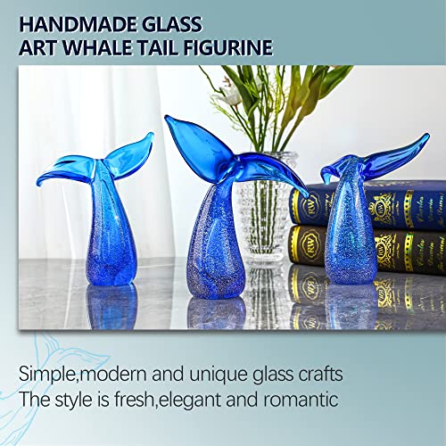 Qfkris 5.5In Modern Art Hand Blown Glass Whale Tail Figurine Collectibles Glass Art Marine Animals Sculpture Table Ornament Kids Gift Home Fish Tank Decor (Blue) #TOP1