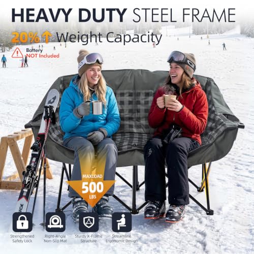 Image of Heated Double Camping Chair - Heated Loveseat Padded Chairs for 2 Person