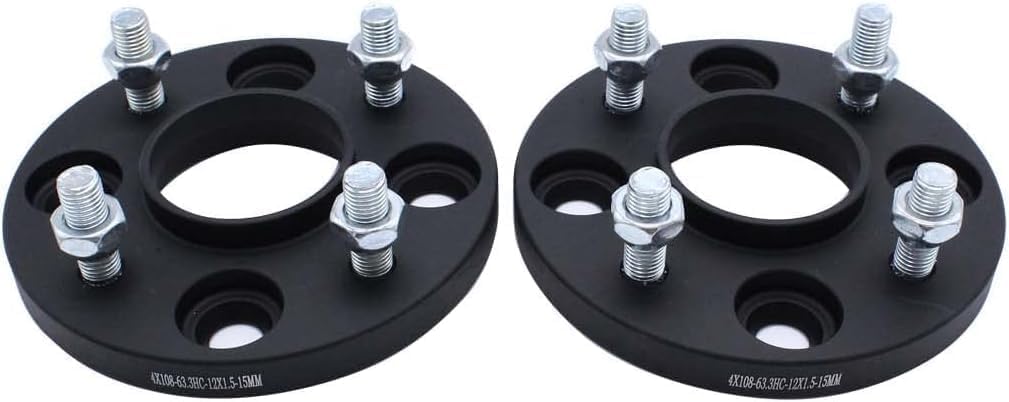 Pack of 2 15 mm Spacers 4 x 108 mm Hub Centric Forged Wheels Spacer Kit with 8 Wheel Bolts M12 x 1.5 Hub 63.3 mm Compatible with Ford Fiesta Focus Mondeo RS St