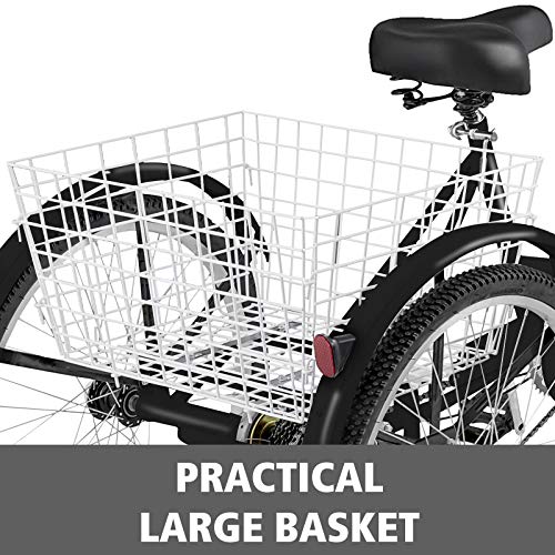 Happybuy Adult Tricycle 1Speed 7 Speed Size Cruise Bike 20 inch Adjustable Trike with Bell, Brake System Cruiser Bicycles Large Size Basket for Recreation Shopping Exercise (Black/7 Speed)