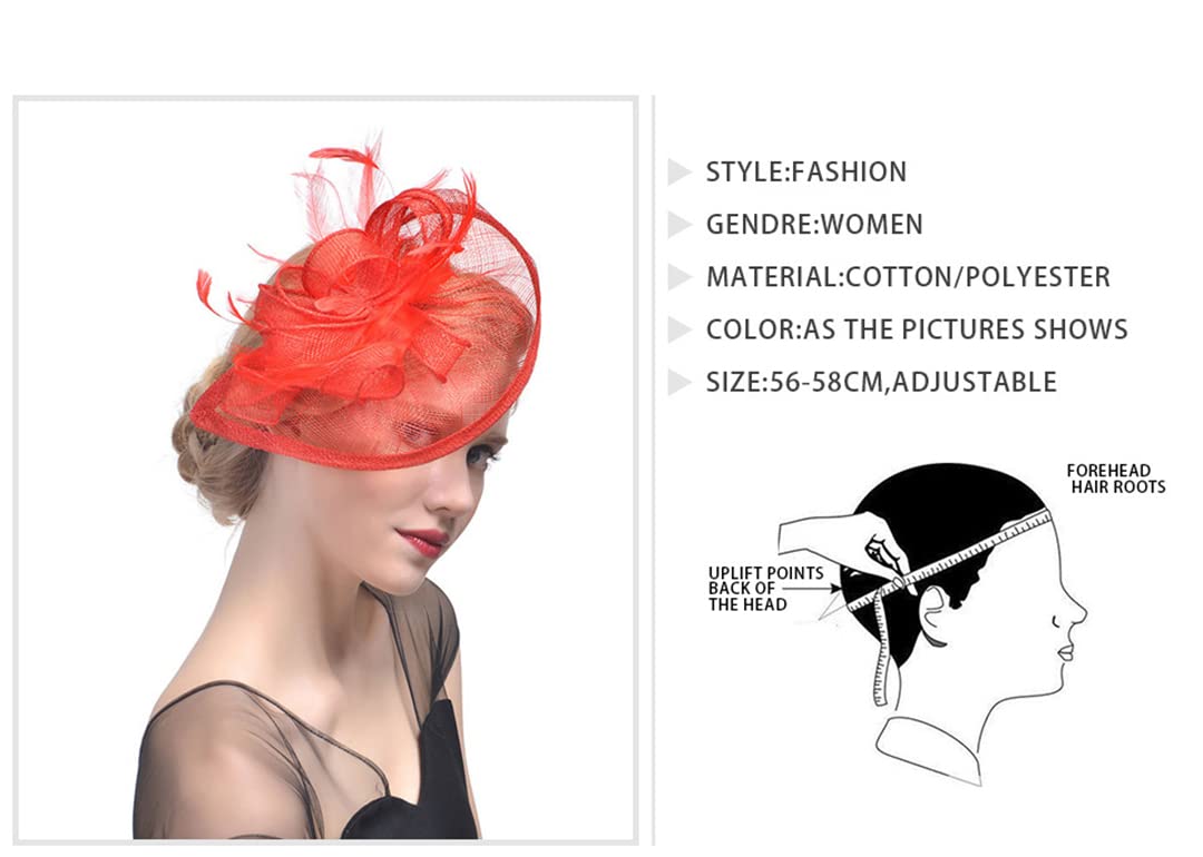 fascinator, Kapelusz fascynatorów z siateczki, damski, weselny, koktajlowy, herbaciany, imprezowy, jednolity, kwiatowy, piór, nakrycie głowy, spinka do włosów