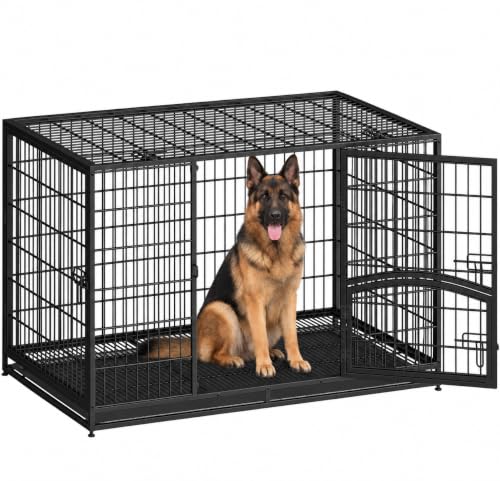 Fobyfurny Hundekäfig Hochbelastbar, Gitterbox, 122 x 74,5 x 80,5 cm Schwarz