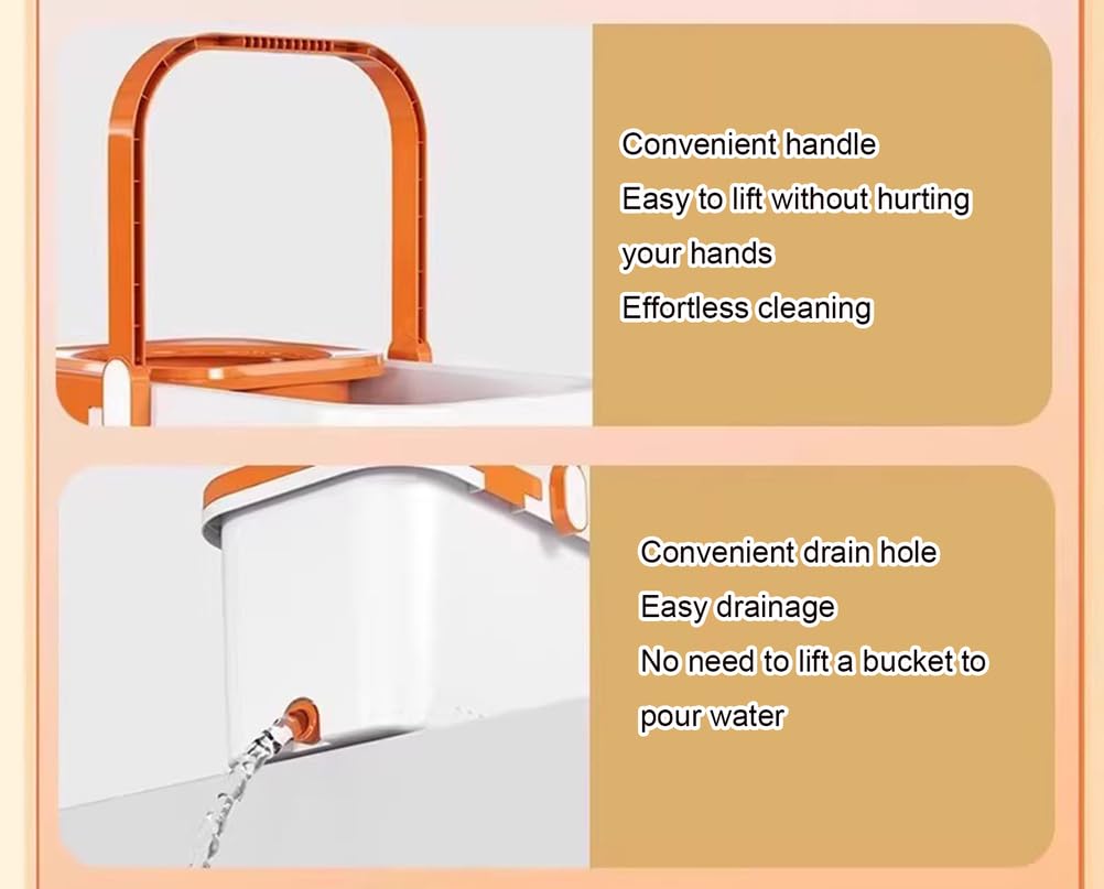 Sistema de fregona giratoria y Cubo con escurridor Manos Libres | Cabezal de trapeador de microfibra grande, súper absorbente, limpio con un solo toque, trapeador perezoso para