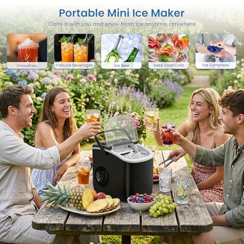 Image of Antarctic Star Ice Makers Countertop with Auto-Cleaning, 9 Bullet Ice Cubes in 6 Mins, 26lbs /Day, Portable Ice Machine with Handle, Basket and Scoop for Home, Kitchen, Office, Party