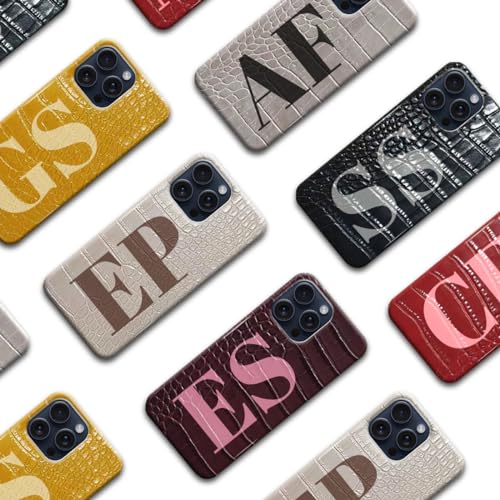 WOWTIFY Custom Initial Crocodile Pattern Leather Case Compatible with iPhone 15 14 13 12 11 Pro XR X XS 7 8 Max Plus SE,Personalized Monogram Luxury Vegan Phone Cover Black
