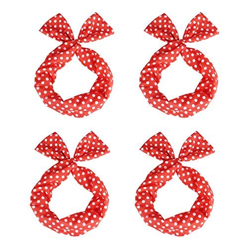 Amariver Wire Head Bows Headband, 4 Pcs Cute Retro Bowknot Polka Dot Wire Headband Hair Holder for Women, Pack of 4, Pink