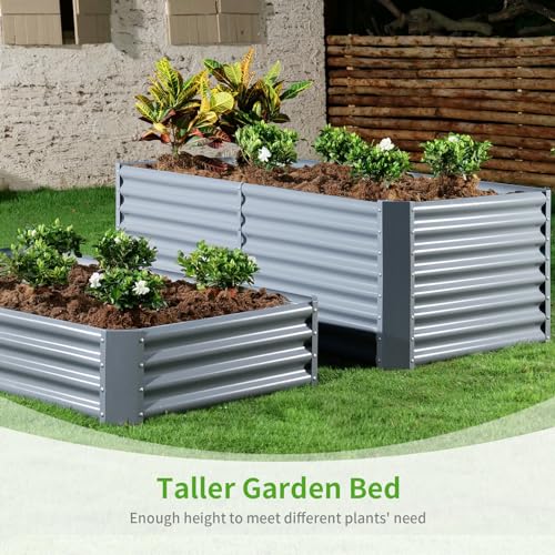 Image of Land Guard 8x4x2ft Galvanized Raised Garden Bed, Planter Boxes Outdoor, Raised Garden Beds Outdoor for Vegetables, Flowers, Herbs, 479 Gallons, Modern Gray B0CWTYXT24