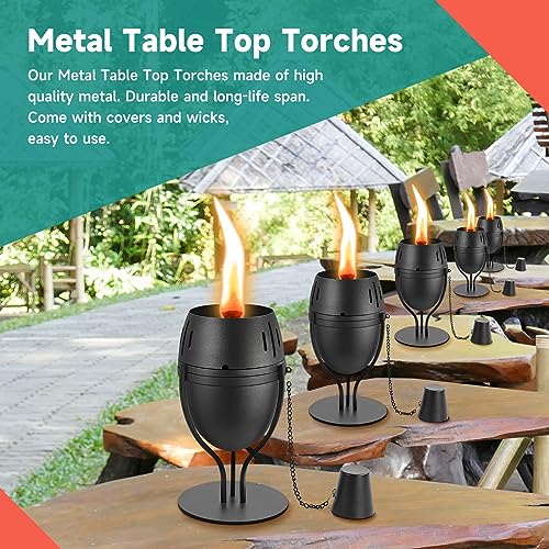 FAN-Torches 4 Pack Metal Table Top Torches, 14 oz Citronella Torches for Outside, Refillable Flame Light Torch, Decorative Tabletop Lantern for Yard, Patio, Deck, Garden, Party, Landscape