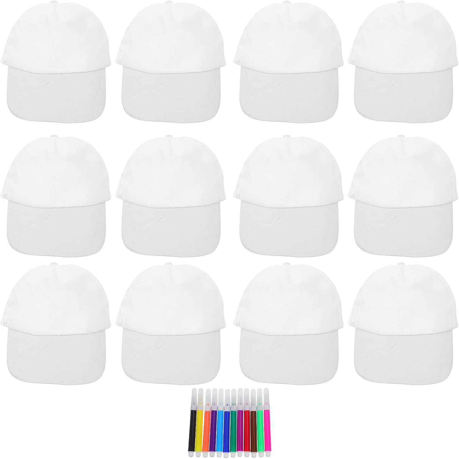 White Baseball Caps 12 Pack Kids DIY Painting Art Craft Supplies
