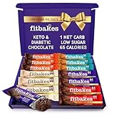 Fit bakes Gifts Diabetic Chocolate Gift Box (14x19g) Crunch Cake Mini Chocolate Keto Snack Bar, Sweet Diabetic Biscuit Food Treats Hamper, 65 Calories, Low Calorie Snack For Women & Men, Fitbakes
