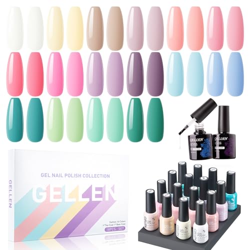Gellen Gel Nail Polish Set, 16 Colors, Pastel Shades, UV Gel Polish Kit with Base & Top Coat