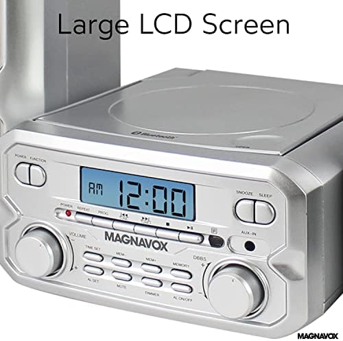 Front panel view highlighting the control buttons, LCD display, and volume knob.