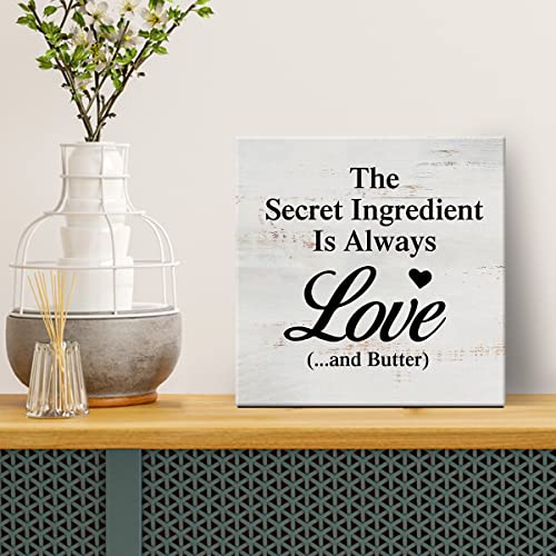 The Secret Ingredient Is Always Love And Butter Sign Canvas Wall Art Home Decor 8 X 8 Inch Kitchen Bedroom Canvas Print Painting Framed Plaque Rustic Desk Shelf Artwork #TOP1