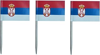 JAVD CYPS 100 Pcs Serbia Flag Serbian Toothpick Flags, Small Mini Stick Cupcake Toppers Serbian Flags,Country Picks Party Decoration Celebration Cocktail Food Bar Cake Flags