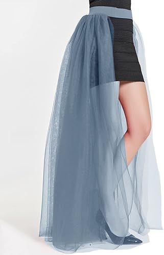 Miniatura 2 de FEOYA Falda de tul con malla de tren de 4 capas superpuestas faldas largas tutú hasta el suelo, falda desmontable para tren de boda