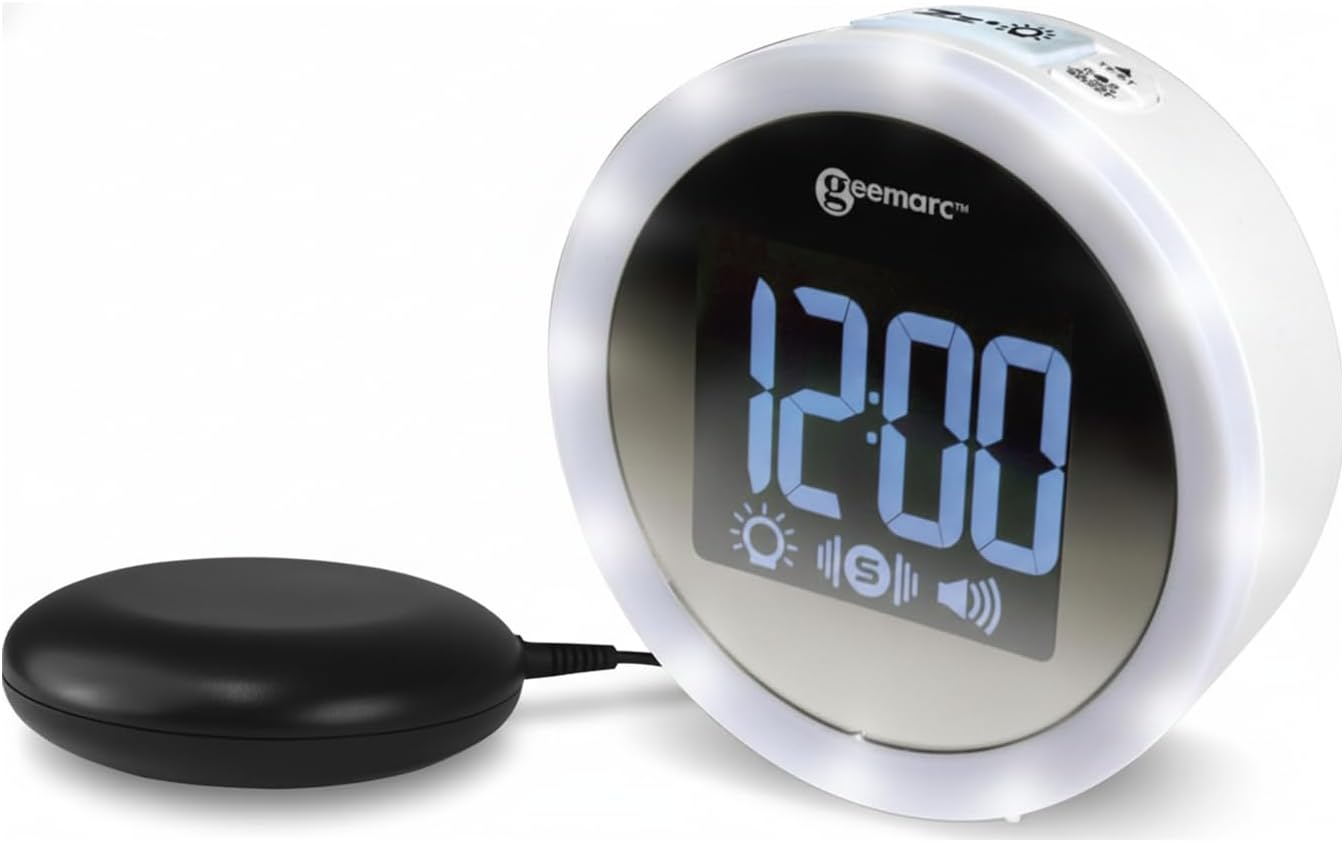 Geemarc Wake โnโ Shake Star, 95 dB Loud Alarm Clock with Shaker, 5 Alarm Settings, Snooze 5โ60 Min for Hard of Hearing and Deaf, Bright LED Flash,USB Charging for Hard to Wake, UK Version