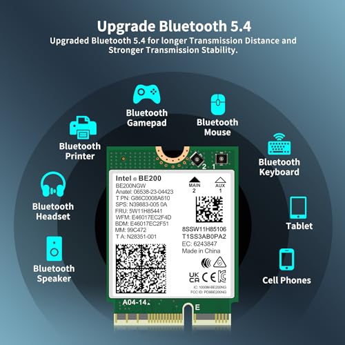 Carte sans fil Intel BE200NGW Bluetooth 5.4 double bande - 5