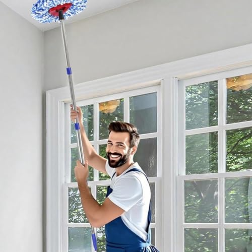 LERANXIN Teleskopstange Pool, 4-Abschnitte Edelstahl Teleskopstange Maler, Verlängerbar Teleskopstiel, Blaue Ausziehbarer Wischmoppgriff, für Besen, Wischmopp, Farbroller