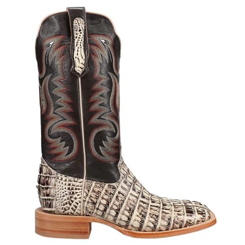 Mens Orix Hornback Tail Embroidered Square Toe Casual Boots Mid Calf - Brown, Off White