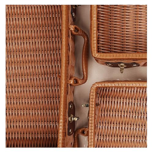 Geflochtener Rattan-Koffer Aufbewahrungskorb mit Griff, Gewebte Picknickbox, Handgewebt, mit Metallschloss, Vintage Geschenkbox aus Weide für Camping, Hochzeit, Fotografie, Deko (Dunkelbraun)