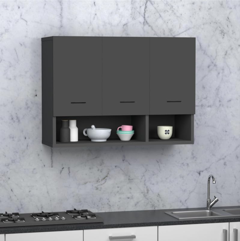 3 Door Multipurpose Wall Mounted Cabinet with Adjustable Shelf | Storage for Kitchen, Bathroom, Bedroom, Office & Living Room | Assembly-DIY | Color-Grey | Size-90x33x63.8 Cm