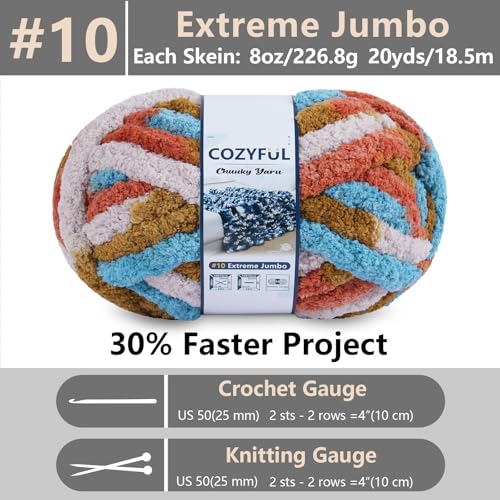 Image of Cozyful Chunky Yarn for Hand Knitting - #10 Chunky Chenille Blanket Yarn, Jumbo Big Thick Chunky Yarns for Crocheting, Tie Dye Bulky Knit Yarns, 8 Skein (20 yds 8 oz Each Skein), Orange&Mustard&Beige