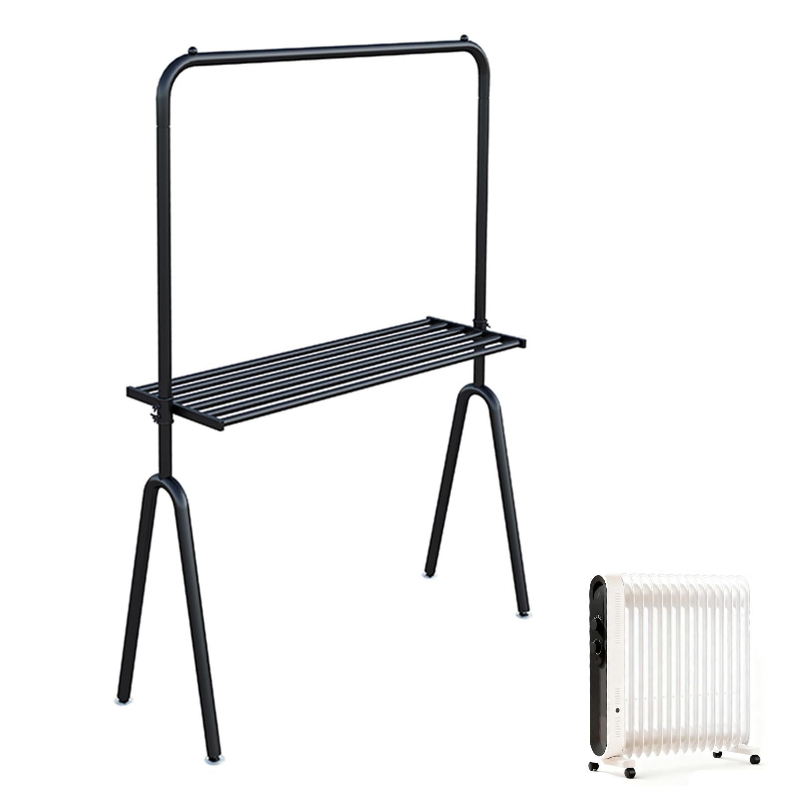 Podwyższona Suszarka na Ubrania do Grzejnika Olejowego, Regulowana Wysokość Suszarki na Ubrania do Grzejnika Olejowego, Wielofunkcyjna(Black,60cm/23in)