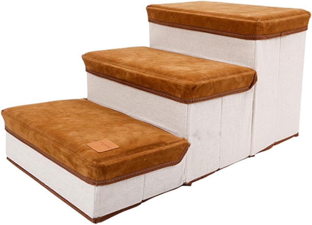 Foldable Dog Stair Ladder Non-Slip Pet Ramp Brown Compact Storage Pet Climbing Steps for Small to Medium Dogs and Cats Indoor Use