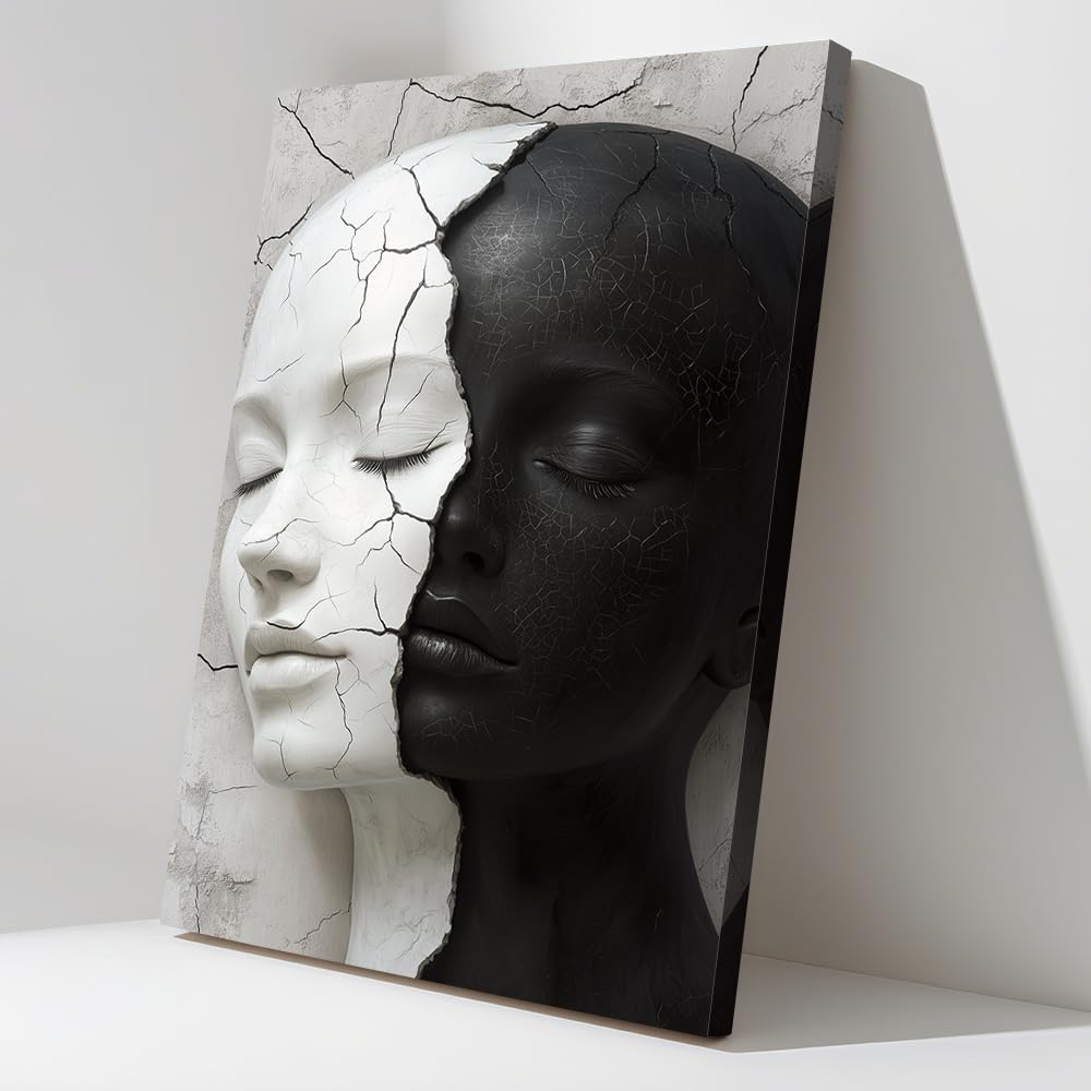 CCWACPP Abstract Face Wall Art Black and White Wall Decor Female Portrait Pictures Abstract Canvas Prints Modern Artwork Office Bedroom Decor Framed (30.00 x 45.00 cms)