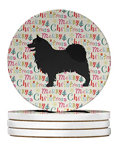 Caroline's Treasures Swedish Lapphund Merry Christmas Large Sandstone Coasters Pack of 4 Absorbent Round Coasters Decor Gifts for Men or Women, 4 in, Multicolor