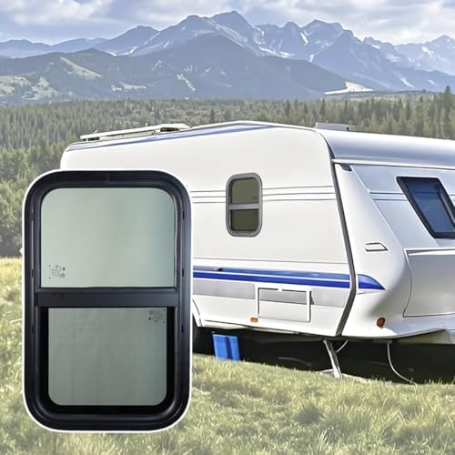 24" x 20" RV Window for Trailer & Camper, Veal Slider Design with Screen & Trim Ring, Durable Aluminum Alloy, Tempered Glass Replacement for C Van & Teardrop Trailers