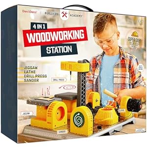 4 in 1 Woodworking Station for Kids – Wood Building Projects Kit for Boys – Real Construction Tools Sets – Boy Tool Set – Easter Gifts for Boy Age Year Old – Cool STEM Toys Kits Birthday Gift Ideas