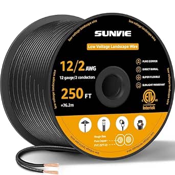 SUNVIE 12/2 Low Voltage Landscape Wire 12 Gauge Pure Copper Wire, 250FT