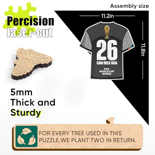 Image of Official FIFA World Cup 2026 FWC 26 T-Shirt Puzzles for Adults, 200 Pieces Football Merchandise Wooden Puzzles, Unique Soccer Gifts for Fans, Collectors Puzzle Sports Souvenirs | Wooden Jigsaw Puzzle