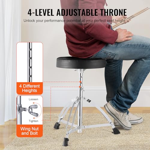 VEVOR Adult 5-Piece Drum Set, 22 Inches Complete Full Size Kit with Bass, Toms, Snare, Floor, Adjustable Throne, Stands, Cymbal, Hi-Hat Pedal and Drumsticks, Black - Image 6