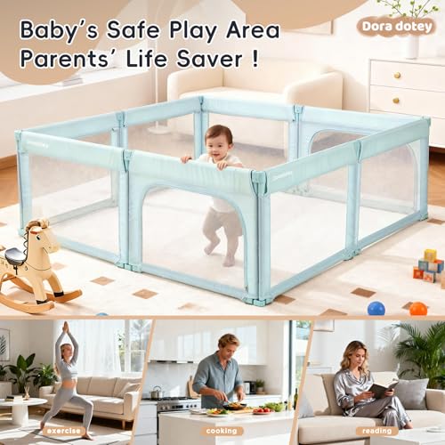 Image of Doradotey 8-Panel Foldable Baby Playpen for Toddlers 1-3, Adjustable Shape Large 79x71 Indoor Playard, No Tools Assembly, 360 Breathable Mesh, Separate Washable Panels Safety Fence, Green
