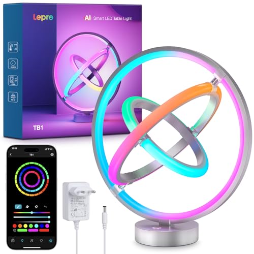 Lepro TB1 AI Smart Lampada da Tavolo Pianeta,Lampada da Comodino RGBIC,Progettista Illuminazione AI Personalizzato,Sync Musicale,Funziona con Alexa/Google,per Soggiorno,Camera da Letto
