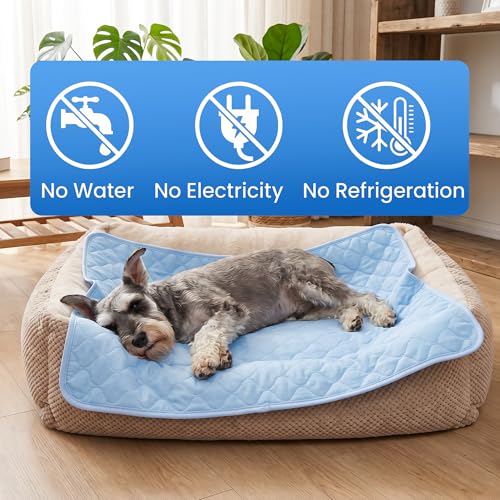 Image of PatiencET Dog Cooling Mat, 28 x 40 in No-Gel Cooling Pad for Medium Dogs, Cool Touch Nylon Pet Mat, Washable Summer Dog Mat for Crate, Bed, Floor, Sofa, Car, Blue
