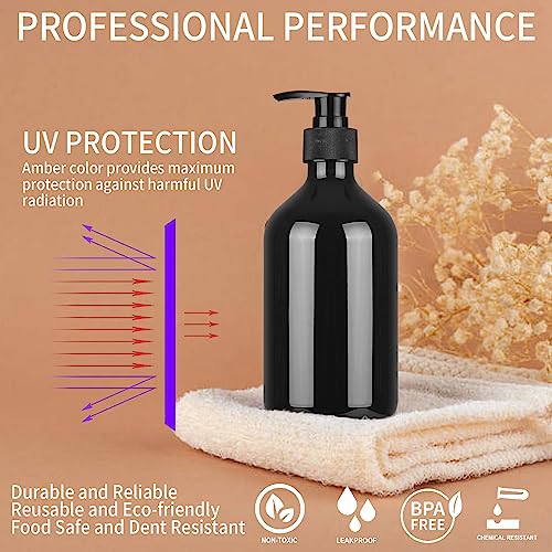 4 Stück Nachfüllbare Leere Shampooflaschen, 500 ml Seifenspender Flaschen, Kunststoff Pumpflaschen Lotionspender für Flüssigseife Shampoo Conditioner Duschgel, Aufkleber. (Schwarz)