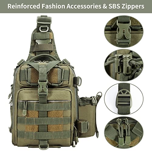 Blisswill Fishing Backpack Outdoor Tackle Bag Large Fishing Tackle Bag Water-Resistant Fishing Backpack With Rod Holder Shoulder Backpack (Army Green) #TOP1