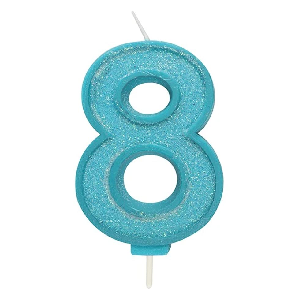 Culpitt Blue Sparkle Number Candles For Cake & Cupcakes, Single Numbers From 0-9, Say Happy Birthday With These Candle Sparklers, Celebrate Birthdays & Anniversaries With Flair - 8