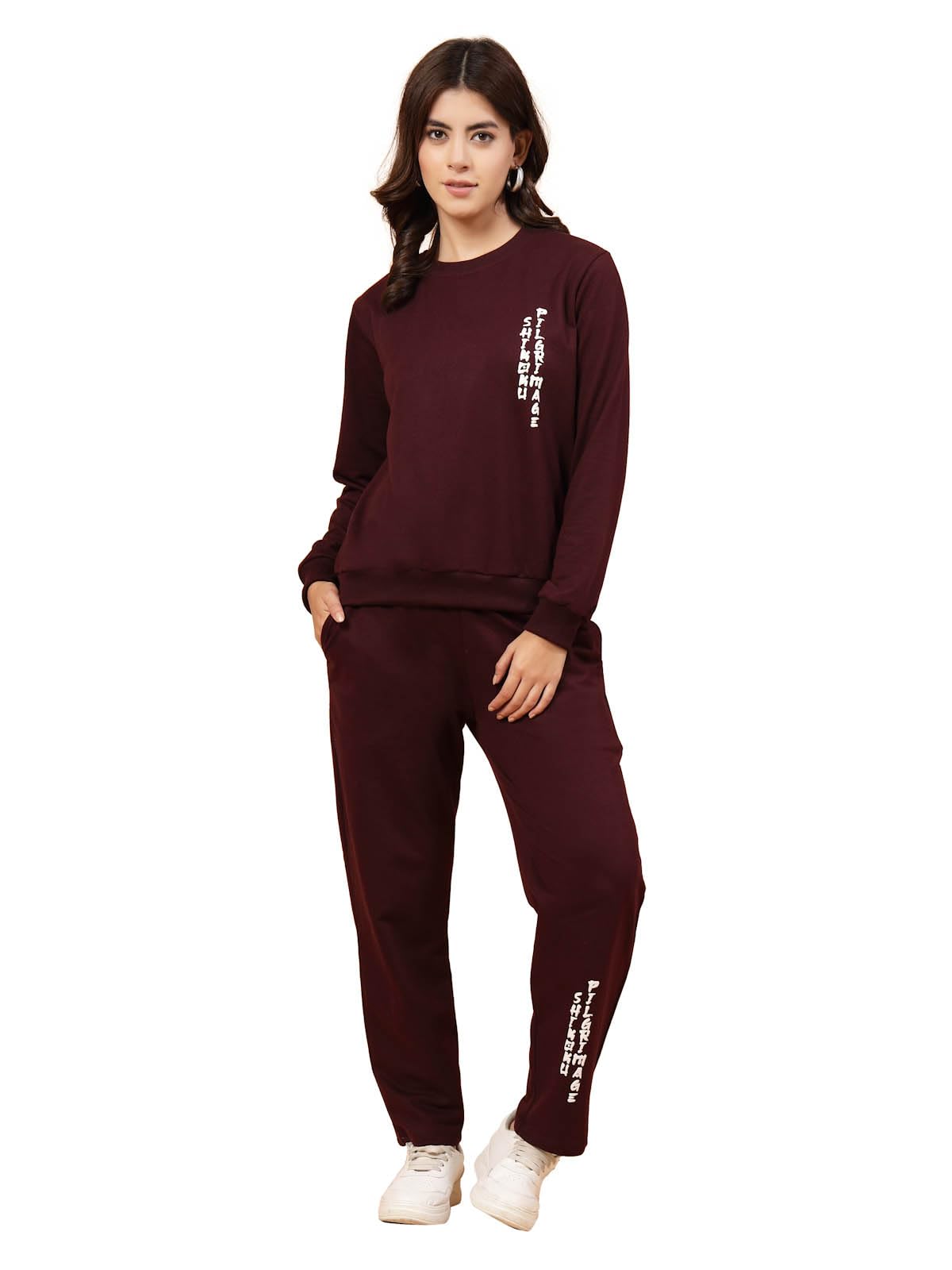 Cotton Terry Oversized Co-ord Tracksuit Set for Women | Oversized Sweatshirt & Trackpants | Full Sleeves Puff Print Track Suit Set for Women | Winter Wear Co-ord Track Suit Set-image-26