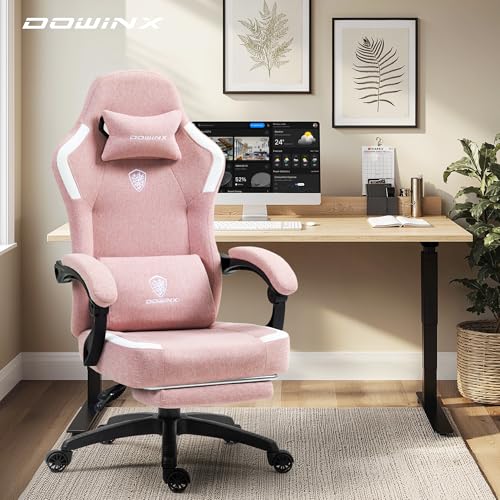 Sedia da gioco in tessuto con cuscino primaverile, poltrona da gioco con poggiapiedi, ergonomica, in PC, per gamer, da ufficio, portata 150 kg, colore: rosa - Sedia gaming - Immagine 1