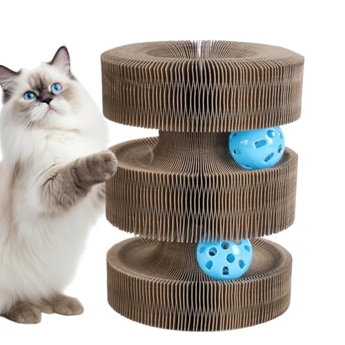 Kratzspielzeug für Katzen, interaktiver Akkordeonbahn, faltbar, mit Kugeln für eine lustige Interaktion, ideal zum Kratzen im Innen- und Außenbereich, mentale Stimulation, Training