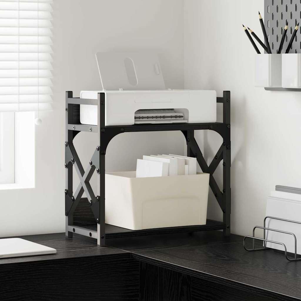 vidaXL Support d'imprimante Chêne Noir 40 x 20 x 40 cm, Support d'imprimante, Design Industriel, Shape rectangulaire, Rangement spacieux, Meuble Compact pour Bureau