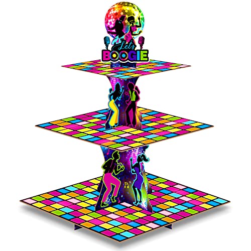 Tiamon 70's Disco Party Decorations Retro Disco Cupcake Stand, 11.8 in H x 9.8 in W x 7.1 in D, Cardboard